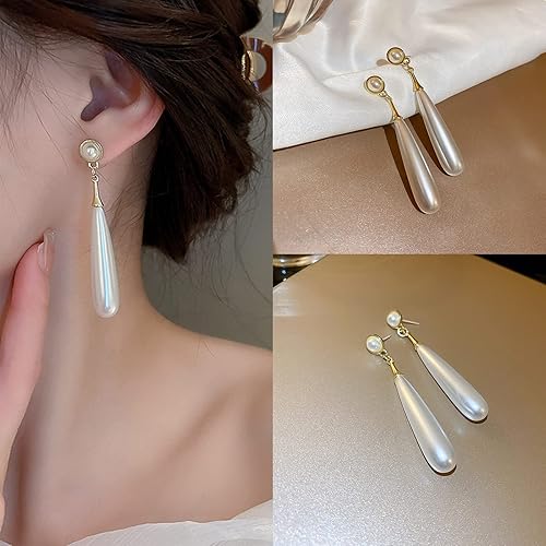 Pearl Drop Earrings for Women Handpicked White Pearl Dangle Earrings