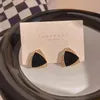 Korean Earrings: Gold Tone Black Drop Earrings with Double Square Crystal Accents