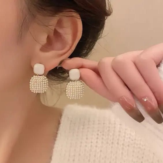 Pearl Studded Geometrical Drop Earrings