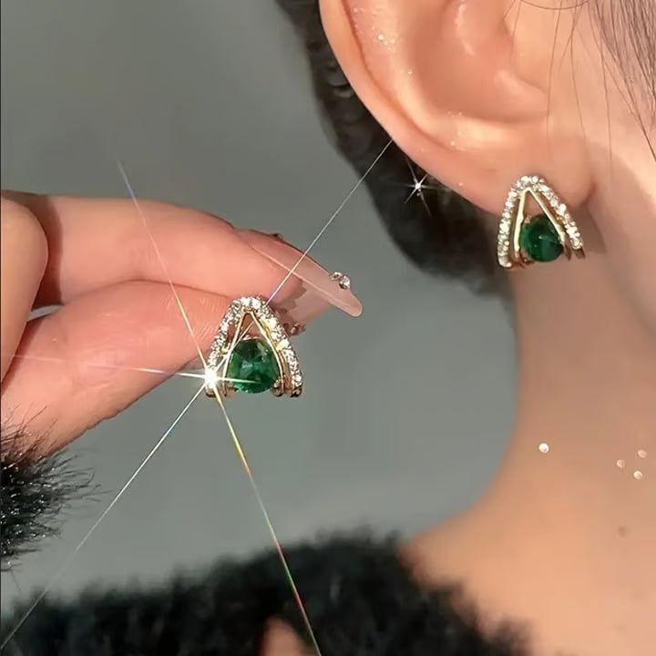 Green Stone Stud Earrings