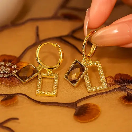 Double Square Chanel-Style Geometric Zircon Earrings