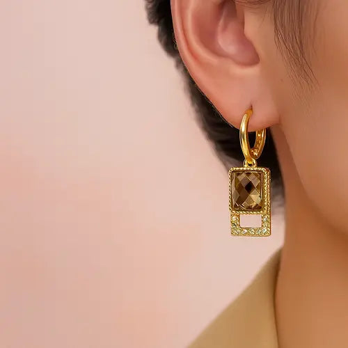Double Square Chanel-Style Geometric Zircon Earrings