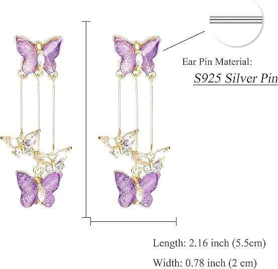 Purple Butterfly Tassel Style Zircon Earrings