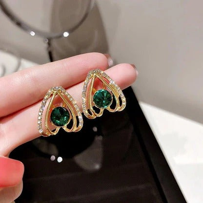 18K Plated Green Stone Stud Earrings