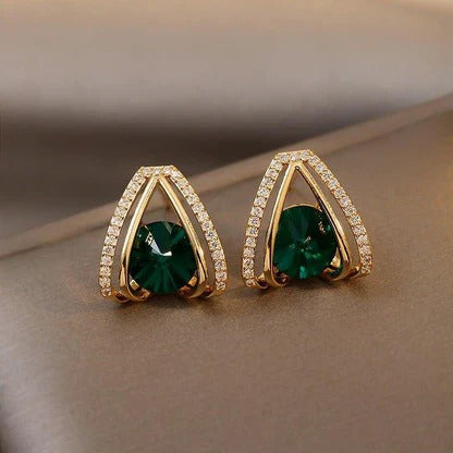 18K Plated Green Stone Stud Earrings