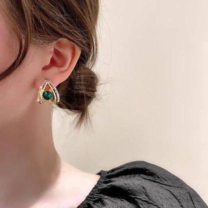 18K Plated Green Stone Stud Earrings