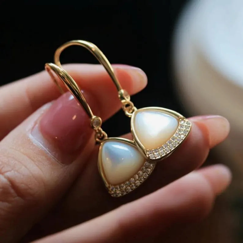 Natural white shell dangle Earrings / Sterling