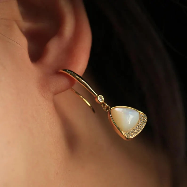 Natural white shell dangle Earrings / Sterling