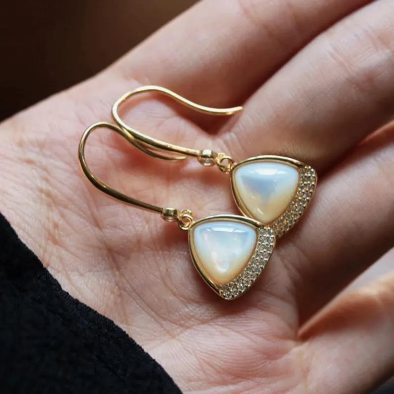 Natural white shell dangle Earrings / Sterling
