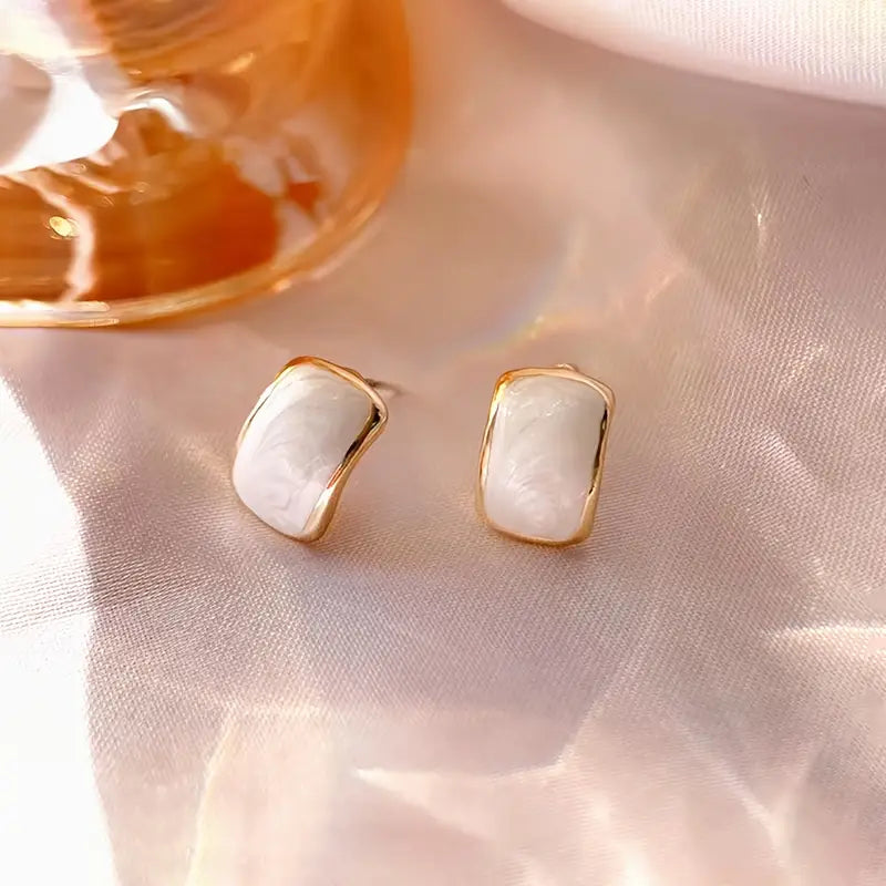 Stud Earrings, Vintage & Simple Style, White Enamel Geometric Square Earrings
