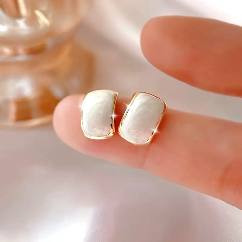 Stud Earrings, Vintage & Simple Style, White Enamel Geometric Square Earrings