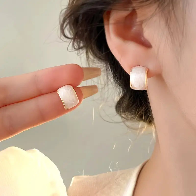 Stud Earrings, Vintage & Simple Style, White Enamel Geometric Square Earrings