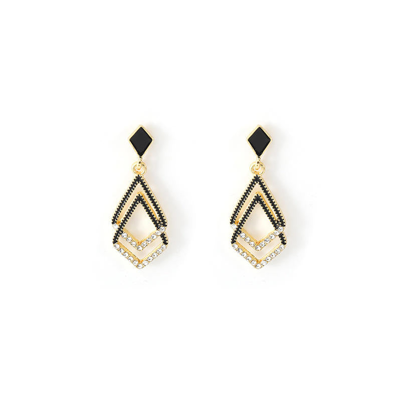 Silver Needle Diamond Light Luxury Earrings Full of Diamond Geometric Blocks Minimalist Temperament Mesh Red Earrings