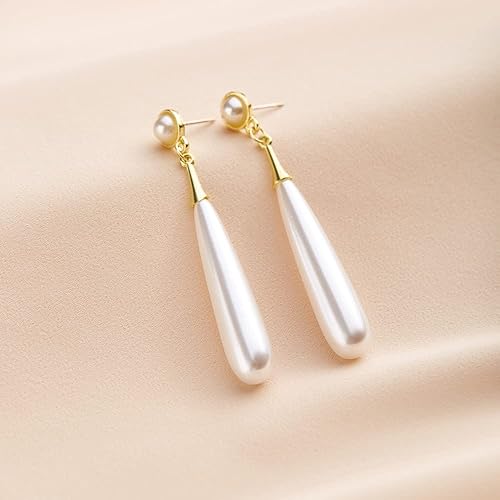 Pearl Drop Earrings for Women Handpicked White Pearl Dangle Earrings