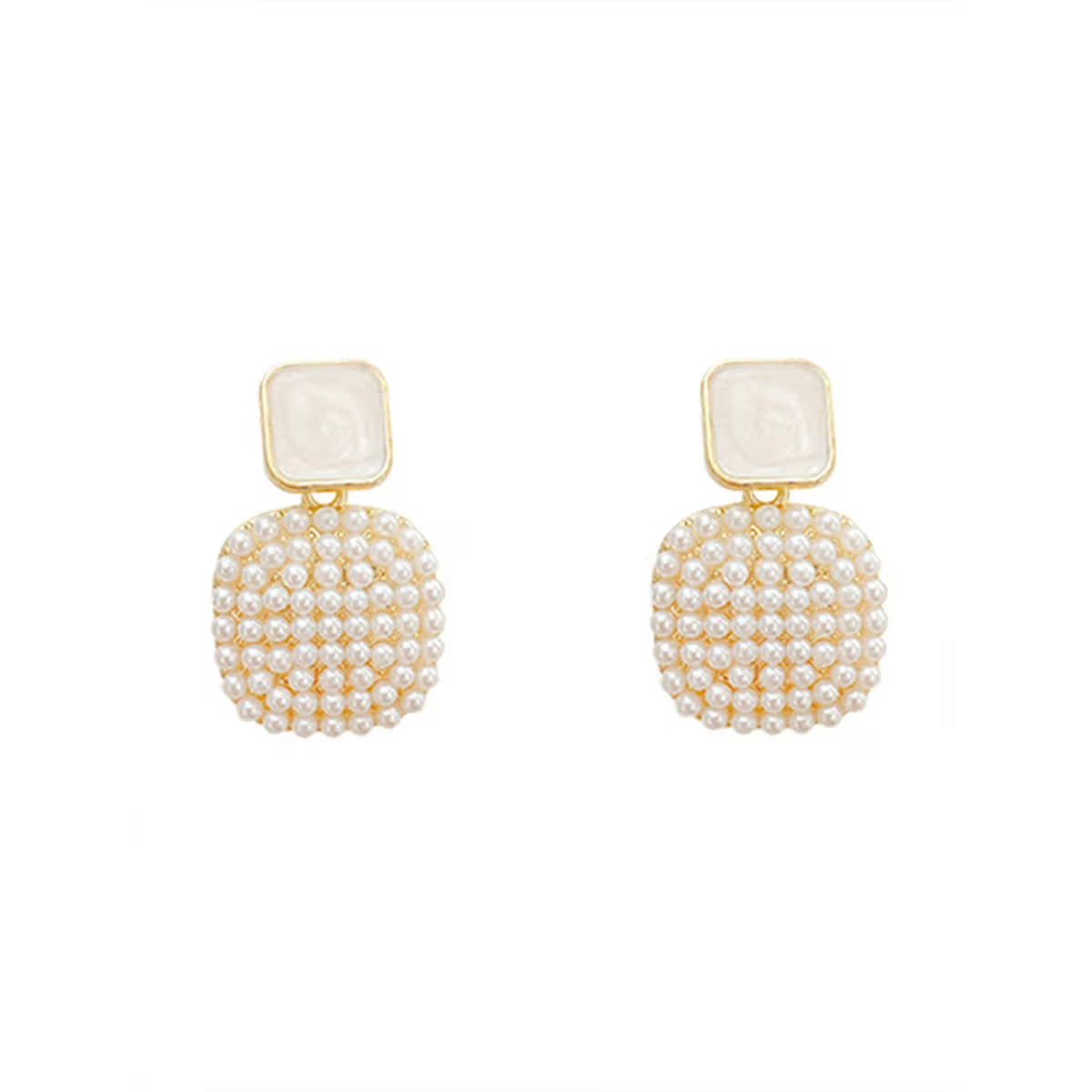 Pearl Studded Geometrical Drop Earrings