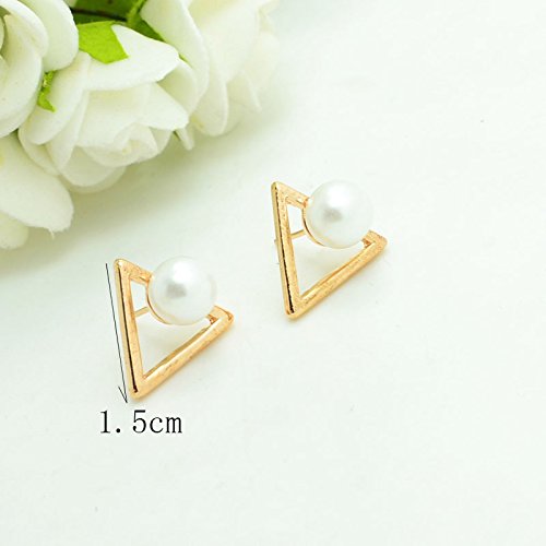 Women Stud Gold Triangle Pearl Earrings