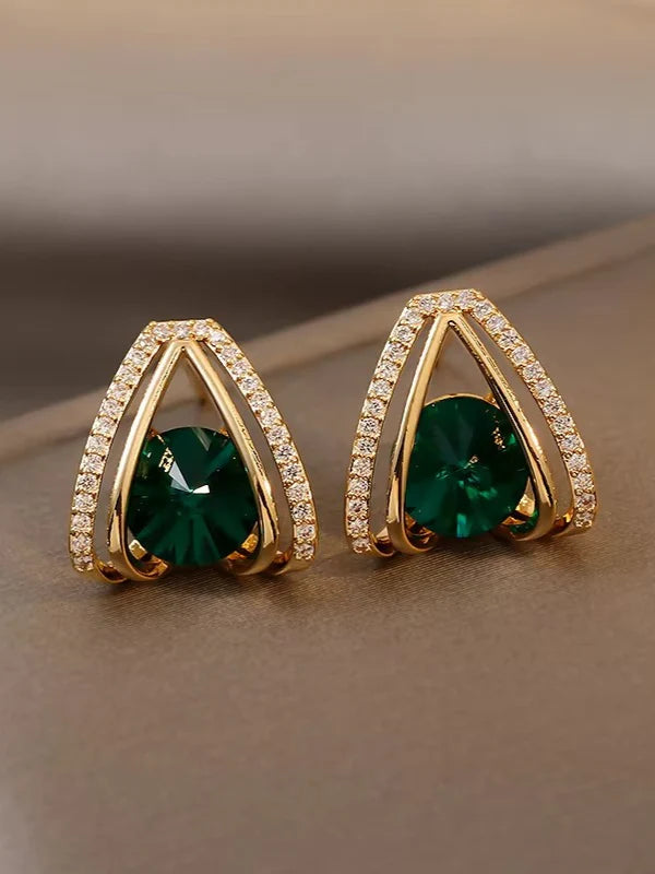 Green Stone Stud Earrings