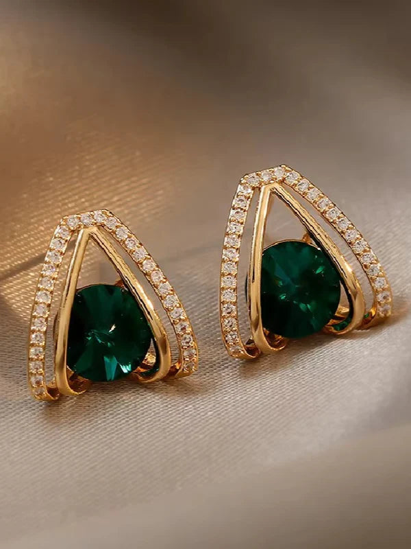 Green Stone Stud Earrings