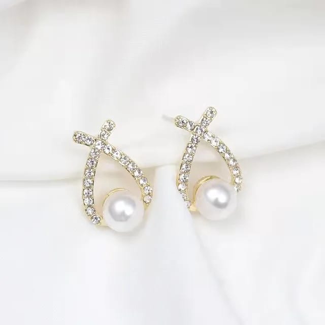 Gold Crystal Stud Earrings Brincos Perle Pendientes Bou Pearl Earrings
