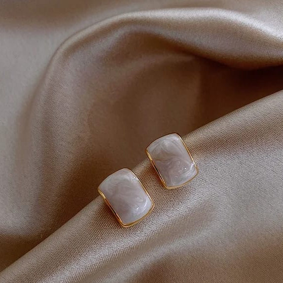 Stud Earrings, Vintage & Simple Style, White Enamel Geometric Square Earrings