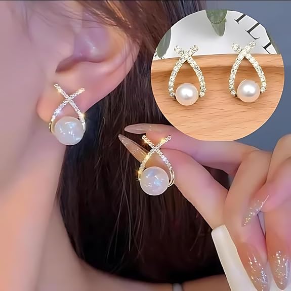 Gold Crystal Stud Earrings Brincos Perle Pendientes Bou Pearl Earrings
