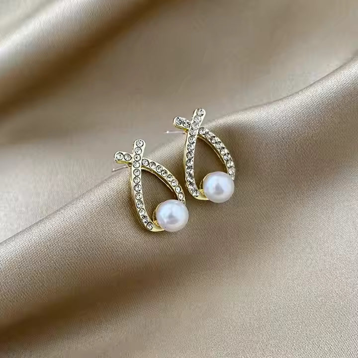 Gold Crystal Stud Earrings Brincos Perle Pendientes Bou Pearl Earrings