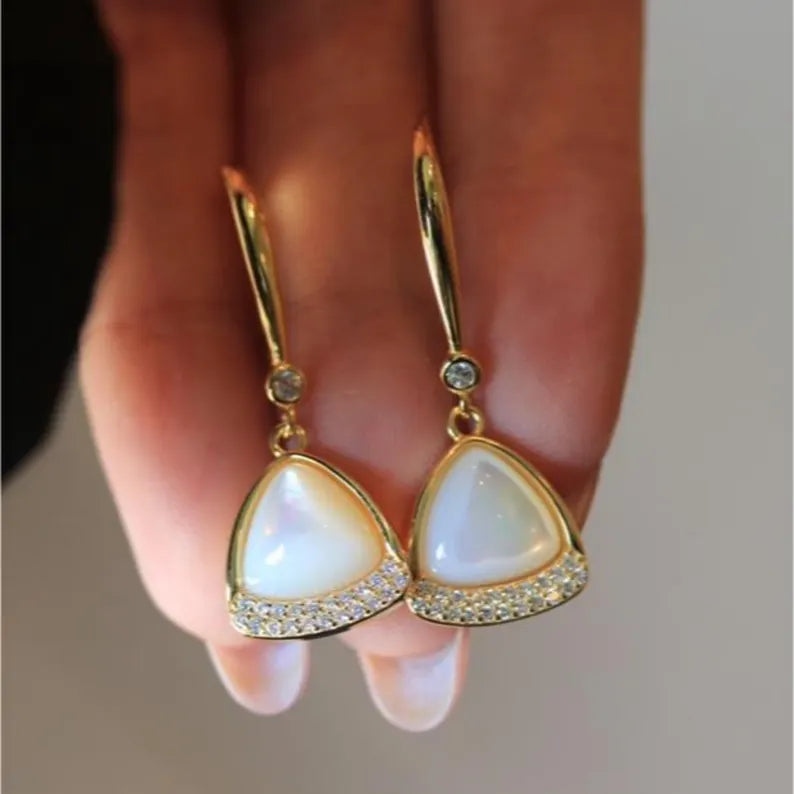 Natural white shell dangle Earrings / Sterling