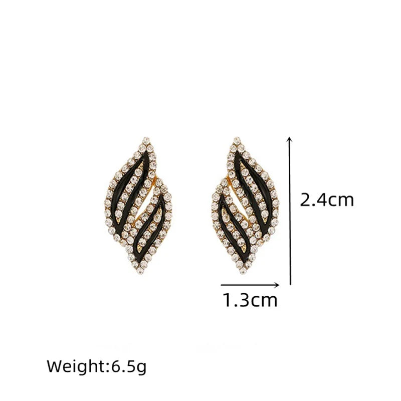 Double Leaf Curvy Full Crystals Stud Earrings