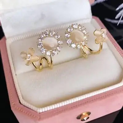 Light Luxury High-end Cat Eye Bowknot Flower Earring