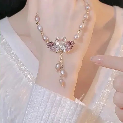 Pearl Necklace with Swan Pendant