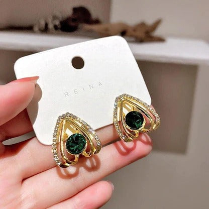 18K Plated Green Stone Stud Earrings
