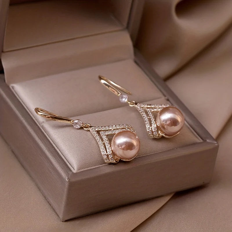 Geometric Shape Drop Earrings with Faux Pearls
