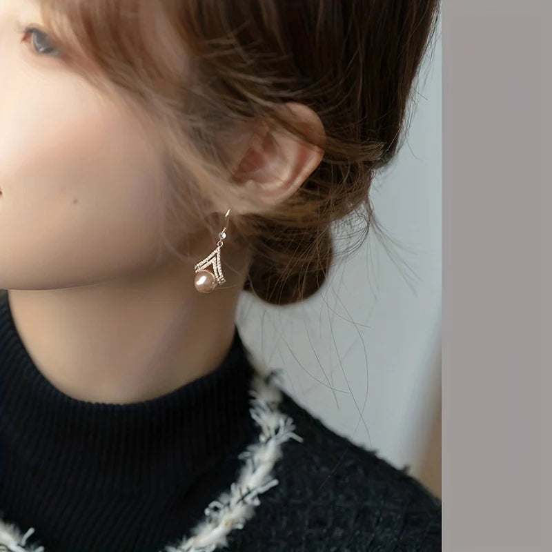 Geometric Shape Drop Earrings with Faux Pearls