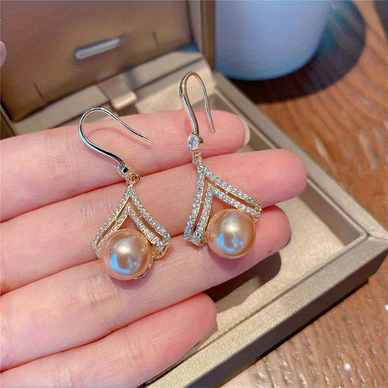 Geometric Shape Drop Earrings with Faux Pearls