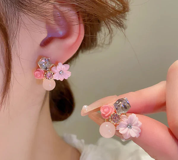Pink Flower Stud Earring