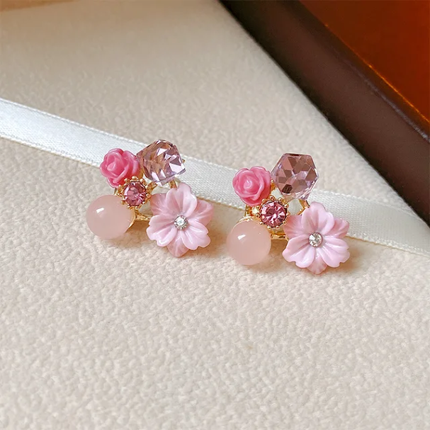 Pink Flower Stud Earring